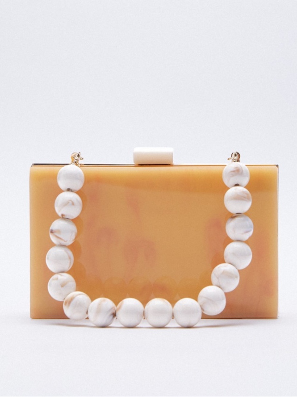 Zara box bag bead chain strap , caramel color